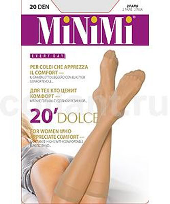 Гольфы женские Dolce 20, 2 пары - MinimiDOLCE 20 Гольфы женские Dolce 20, 2 пары - MinimiDOLCE 20Тонкие матовые гольфы Minimi Dolce с резинкой топ-комфорт и укрепленным мыском. В комплект входят 2 пары. Плотность: 20 den.