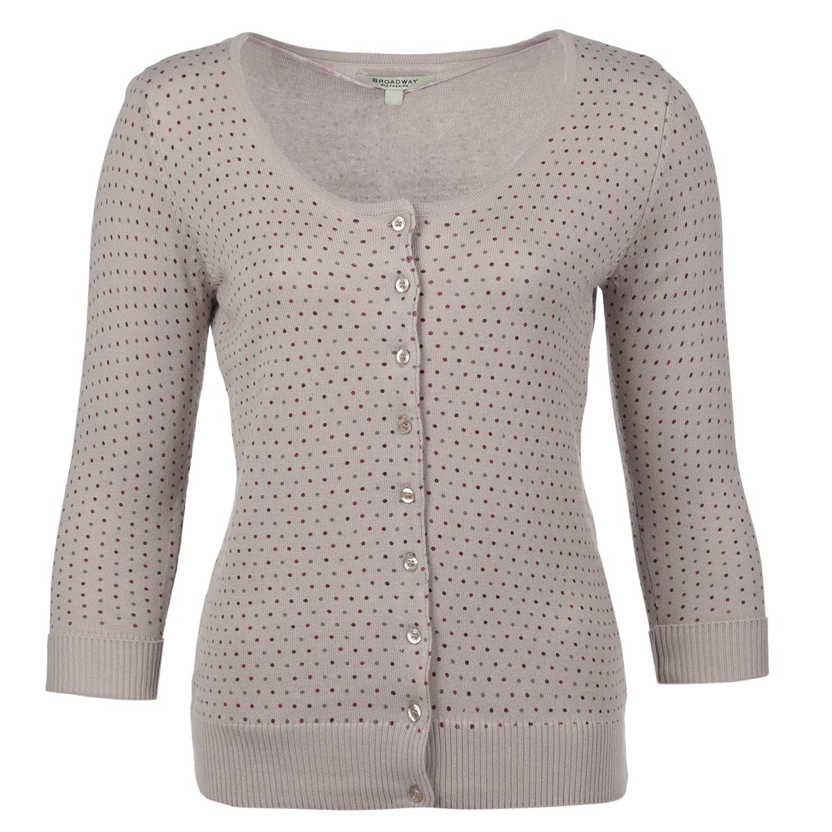 Кардиган10150654 72E-mink multi dot print Кардиган10150654 72E-mink multi dot printСтильный женский кардиган Broadway, изготовленный из хлопка и полиакрила, не сковывает движения, обеспечивая наибольший комфорт. Модель с круглым вырезом горловины и рукавами 3/4 застегивается спереди на пуговицы по всей длине изделия. Манжеты и низ изделия отделаны широкой резинкой. Этот модный кардиган послужит отличным дополнением к вашему гардеробу, он станет главной составляющей вашего стиля. В нем вы всегда будете чувствовать себя уютно и комфортно.
