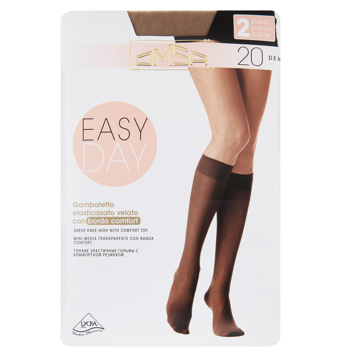 Гольфы4061 Easy Day 20 Гольфы4061 Easy Day 20Тонкие эластичные женские гольфы Omsa Easy Day с удобной резинкой и невидимым носком. В комплект входят 2 пары. Плотность: 20 den.