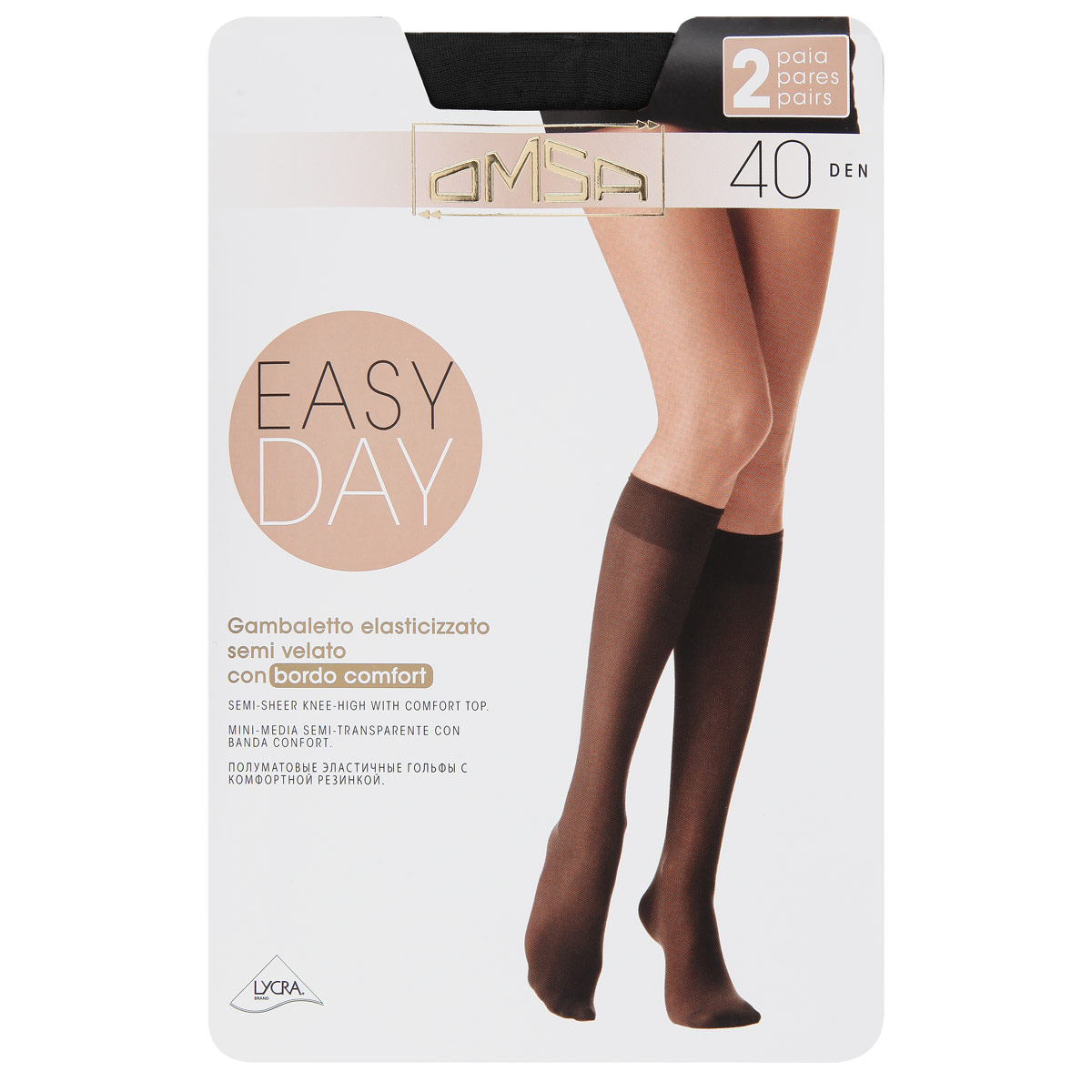 Комплект гольфов4062 Easy Day 40 Комплект гольфов4062 Easy Day 40Полуматовые эластичные женские гольфы Omsa Easy Day с удобной резинкой и невидимым носком. В комплект входят 2 пары. Плотность: 40 den.