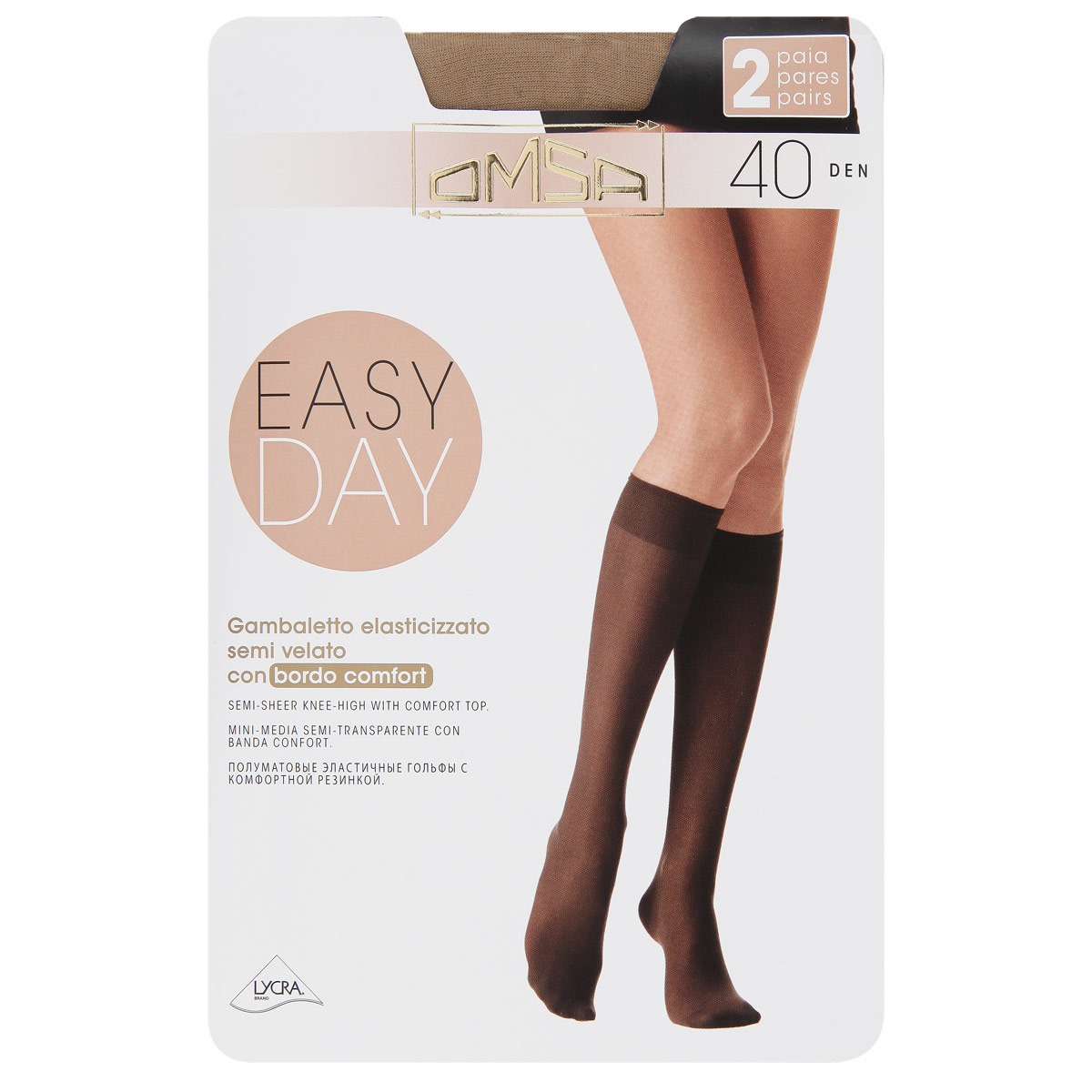 Комплект гольфов4062 Easy Day 40 Комплект гольфов4062 Easy Day 40Полуматовые эластичные женские гольфы Omsa Easy Day с удобной резинкой и невидимым носком. В комплект входят 2 пары. Плотность: 40 den.