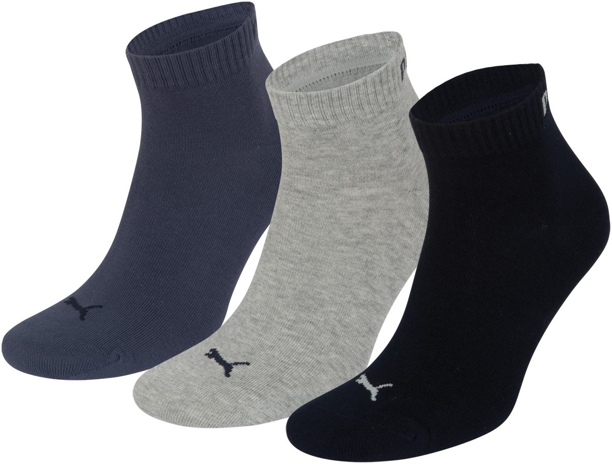 Комплект носков88096802 Комплект носков88096802Носки Puma Quarter Socks с укороченным паголенком изготовлены из хлопка с добавлением полиамида и эластана. Комфортная широкая резинка не сдавливает и комфортно облегает ногу. В комплект входят три пары носков.