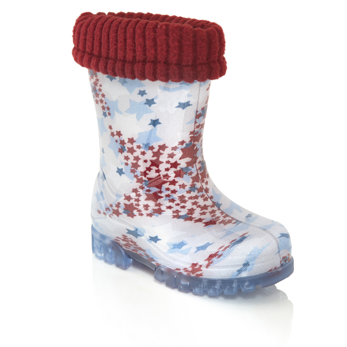 Сапоги резиновые для девочки Twister Lux Print. 0038_Звезда0038_Звезда Сапоги резиновые для девочки Twister Lux Print. 0038_Звезда0038_ЗвездаОчаровательные резиновые сапоги Twister Lux Print от Demar помогут вашей девочке создать яркий, запоминающийся образ! Модель изготовлена из качественной резины и оформлена изображением звездочек. Ширина голенища компенсирует отсутствие застежек. Главным преимуществом резиновых сапожек является наличие съемного текстильного чулка, который можно вынуть и легко просушить. На задней поверхности изделия расположен светоотражающий элемент, отвечающий за безопасность ребенка в темное время суток. Подошва с глубоким рисунком протектора обеспечивает отличное сцепление на любой поверхности. Яркие резиновые сапоги поднимут вам и вашему ребенку настроение в дождливую погоду!