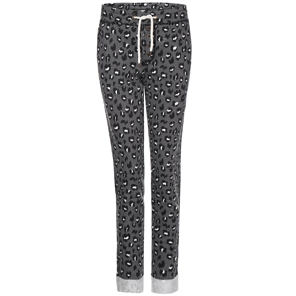 Брюки6403490.01.71 Брюки6403490.01.71Уютные трикотажные брюки Tom Tailor Denim с леопардовым принтом, несомненно, заслуживают внимания модных и стильных девушек, которые даже в домашней обстановке хотят выглядеть незаурядно и привлекательно. Брюки прямого кроя на широкой эластичной резинке с кулиской и имитацией ширинки с декоративными пуговицами. Модель спереди дополнена боковыми карманами, сзади - имитация прорезных кармашков. Брючины оформлены небольшими отворотами. В таких брюках вам обеспечен комфорт и свобода движений.