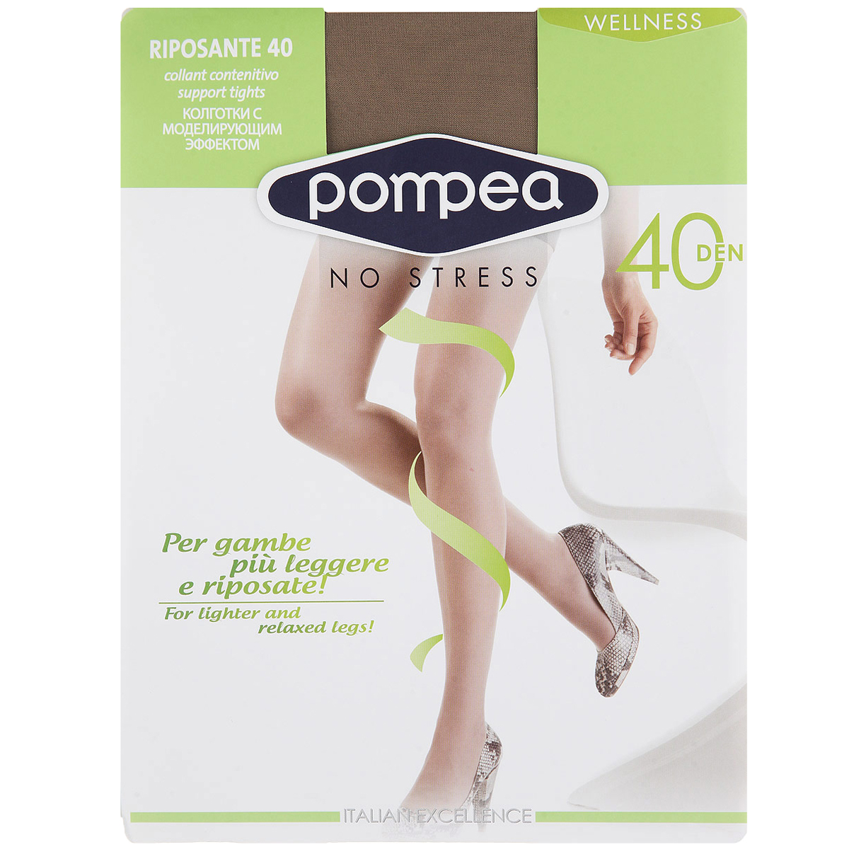 Колготки женские Wellness Riposante 40. 720500720500 Mineral Колготки женские Wellness Riposante 40. 720500720500 MineralМатовые эластичные колготки Pompea Wellness Riposante, однородные по всей длине, с моделирующим эффектом и распределенным по ноге давлением, ластовицей, мягким поясом и укрепленным мыском. Плотность: 40 den.