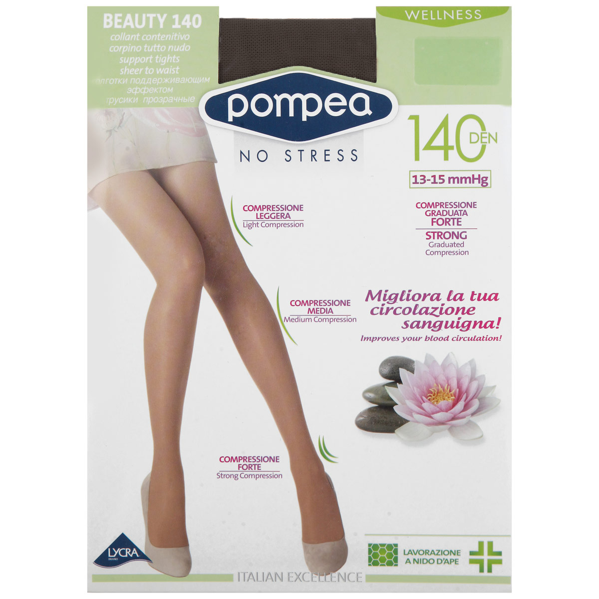 Колготки Intensive Beauty Wellness 140. 9076783590767835_Nature Колготки Intensive Beauty Wellness 140. 9076783590767835_NatureКолготки женские плотностью 140 Ден, без трусиков, вязка соты, плоские швы, ластовица из хлопка, укрепленные носок и пятка, с эффектом стимулирующим кровообращение в ноге. Нить двойного плетения (3д лайкра), градуированная компрессия 13-15mm/Hg.
