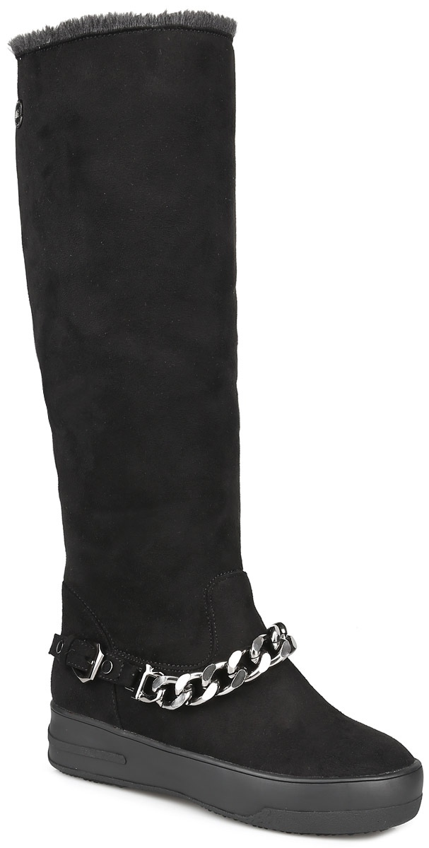 Сапоги женские Betsy by Nyusha. 958128/04-04N958128/04-04N Сапоги женские Betsy by Nyusha. 958128/04-04N958128/04-04NТрендовые женские сапоги от Betsy не оставят равнодушной настоящую модницу! Модель изготовлена из искусственной замши и оформлена на голенище металлической пластиной с гравировкой в виде логотипа музыкального телеканала MTV. Подъем украшен декоративным ремешком, соединенным с крупной металлической цепью. Верх изделия дополнен оторочкой из искусственного меха. Сапоги застегиваются на боковую застежку-молнию. Стелька из натуральной шерсти сохранит ваши ноги в тепле. Утолщенная подошва оснащена противоскользящим рифлением. Ультрамодные сапоги помогут вам создать запоминающийся образ и подчеркнут вашу индивидуальность.
