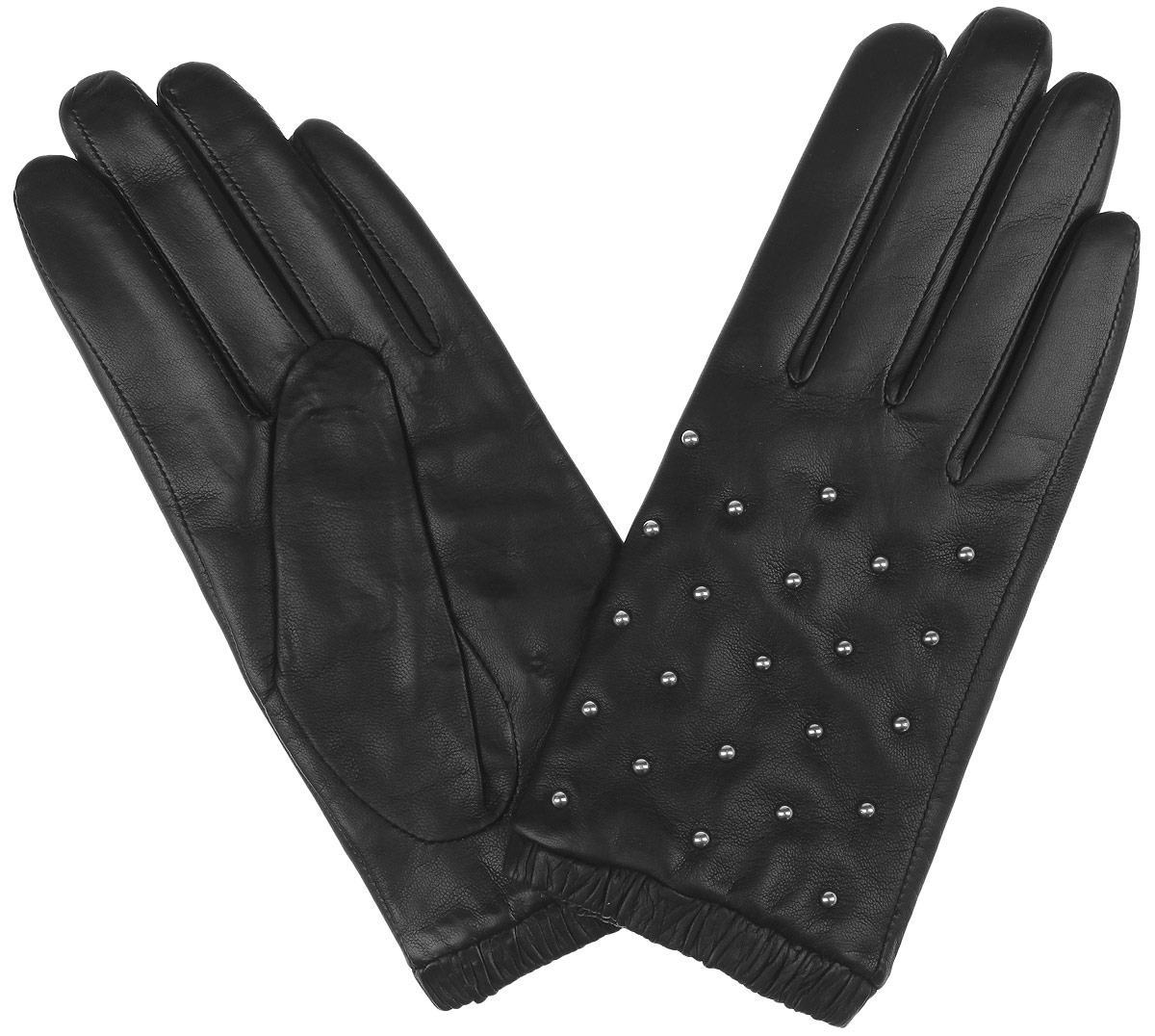 Перчатки2.65-1 black Перчатки2.65-1 blackМодные женские перчатки Fabretti выполнены из кожи эфиопского ягненка, а их подкладка - из шерсти с добавлением кашемира. Лицевая сторона украшена металлическими хольнитенами. Манжеты оснащены эластичными резинками для оптимальной посадки модели на руке. Перчатки станут завершающим и подчеркивающим элементом вашего стиля и неповторимости.