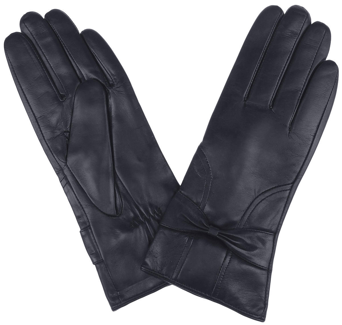 Перчатки9.12-1 black Перчатки9.12-1 blackСтильные женские перчатки Fabretti станут достойным элементом вашего стиля и сохранят тепло ваших рук. Перчатки выполнены из чрезвычайно мягкой эфиопской перчаточной кожи ягненка, а их подкладка - из шерсти с добавлением кашемира. С лицевой стороны манжеты оформлены прострочкой и декоративными бантиками. Тыльная сторона оснащена резинкой для оптимальной посадки модели на руке. Создайте элегантный образ и подчеркните свою яркую индивидуальность новым аксессуаром!