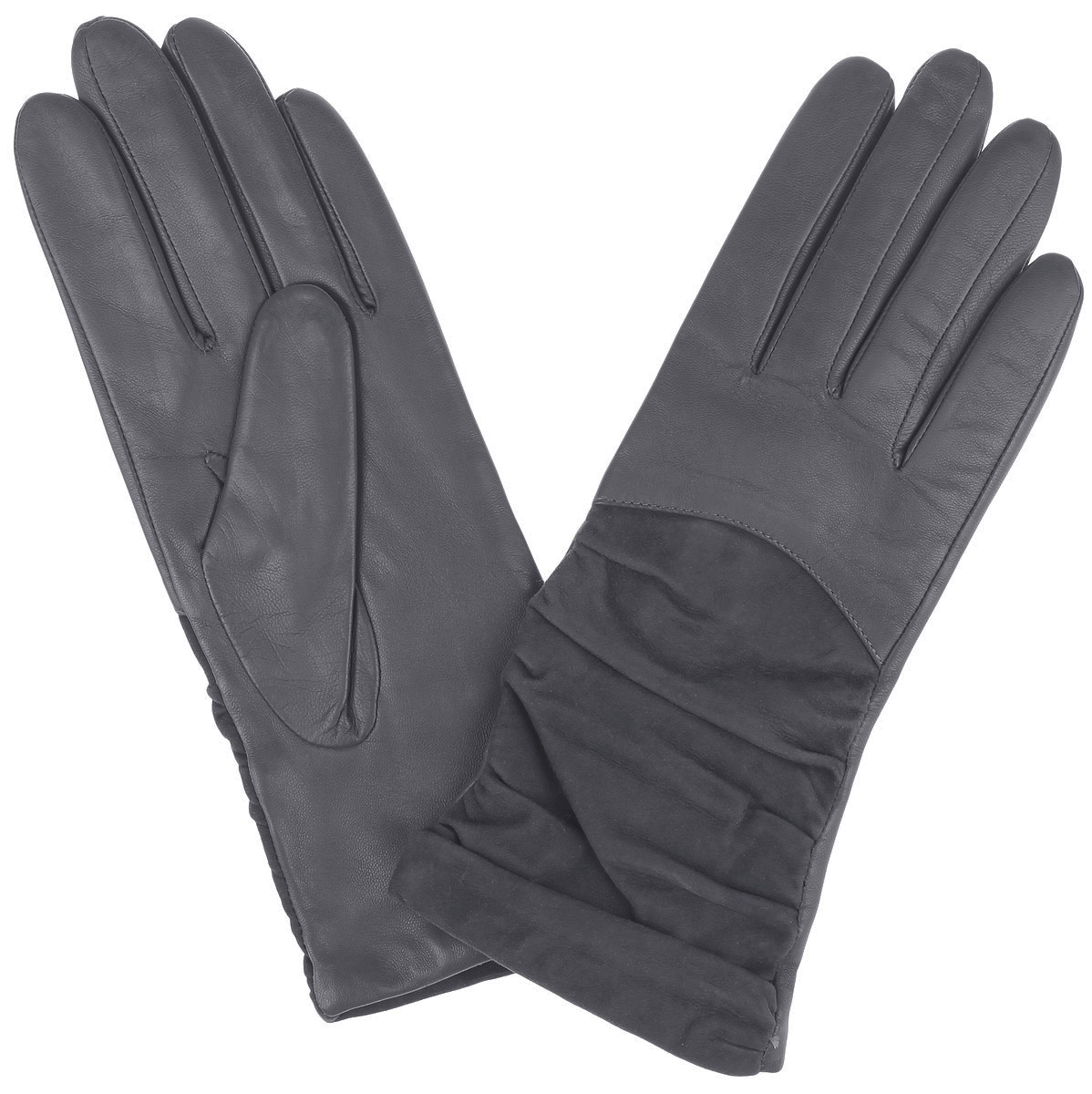 Перчатки9.10-9 grey Перчатки9.10-9 greyВеликолепные женские перчатки Fabretti станут незаменимым аксессуаром в вашем гардеробе. Перчатки выполнены из чрезвычайно мягкой и приятной на ощупь эфиопской перчаточной кожи ягненка, а их подкладка - из шерсти с добавлением кашемира. С лицевой стороны изделие оформлено замшей с декоративной сборкой. Создайте элегантный образ и подчеркните свою яркую индивидуальность новым аксессуаром!