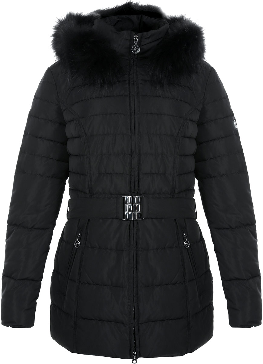 Куртка женская. W15-11008W15-11008 Куртка женская. W15-11008W15-11008Стильная и удлиненная женская куртка Finn Flare подчеркнет креативность вашего вкуса. Модель приталенного кроя с отстегивающимся капюшоном застегивается на застежку-молнию. Капюшон дополнен съемной опушкой из натурального крашеного меха енота. Утеплитель - синтепон. Куртка дополнена двумя боковыми карманами на застежках-молниях. К модели прилагается пояс с эластичной вставкой и металлической пряжкой. Эта модная куртка послужит отличным дополнением к вашему гардеробу.