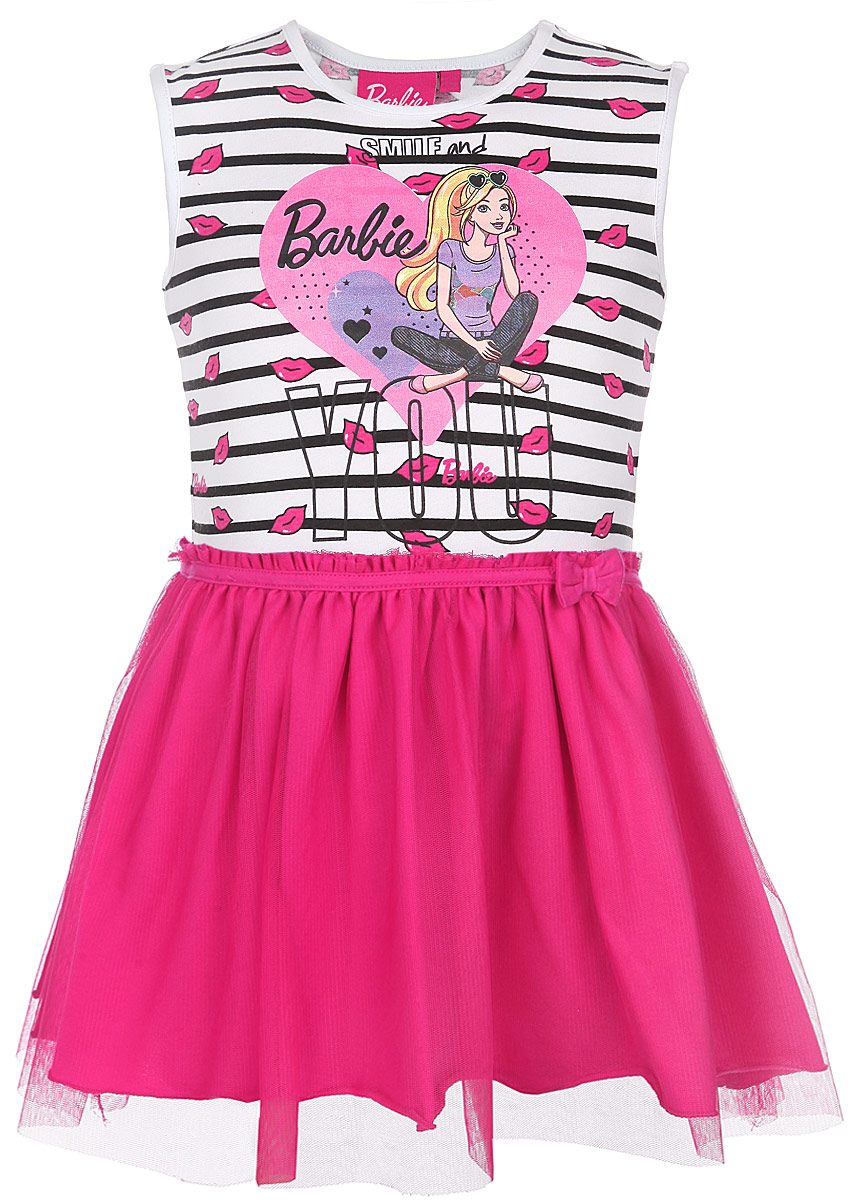 ПлатьеZG 15092-WF1 ПлатьеZG 15092-WF1Платье для девочки Free Age Barbie идеально подойдет вашей маленькой моднице и станет отличным дополнением к летнему гардеробу. Изготовленное из высококачественного материала, оно мягкое и приятное на ощупь, не сковывает движения и позволяет коже дышать, не раздражает нежную кожу ребенка, обеспечивая наибольший комфорт. Платье без рукавов с круглым вырезом горловины оформлено принтом в полоску, а также термоаппликацией с изображением сердечка и Барби. Пышная юбочка дополнена оборкой из микросетки и украшена объемным бантиком на талии. В таком платье ваша принцесса будет чувствовать себя комфортно, уютно и всегда будет в центре внимания!