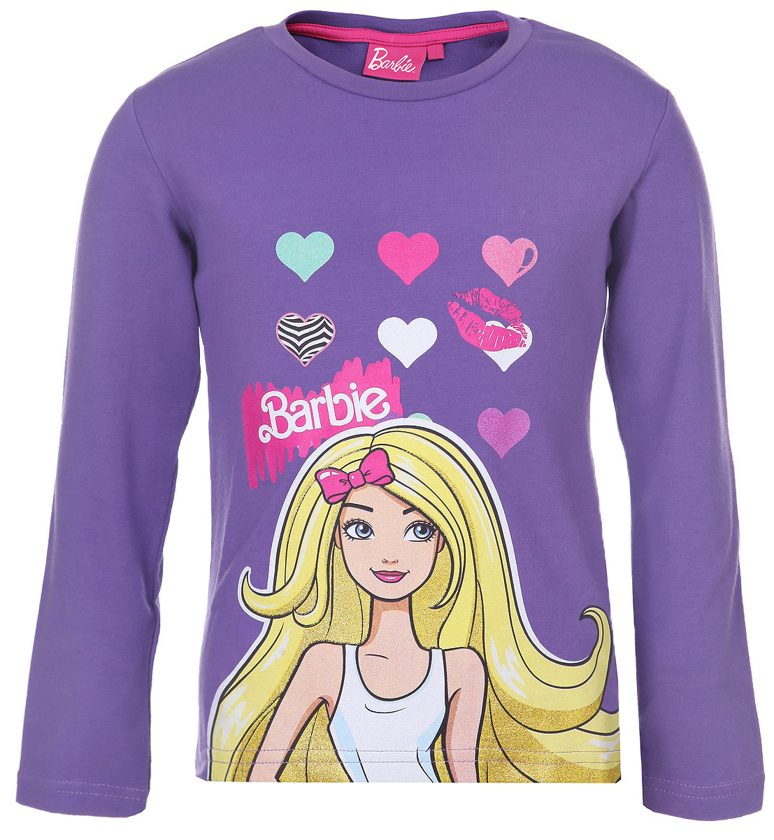 Футболка с длинным рукавом для девочки Barbie. ZG 03562-D1ZG 03562-D1 Футболка с длинным рукавом для девочки Barbie. ZG 03562-D1ZG 03562-D1Футболка с длинным рукавом для девочки Free Age Barbie, изготовленная из эластичного хлопка, станет отличным дополнением к гардеробу маленькой модницы. Изделие очень мягкое и приятное на ощупь, не сковывает движения и позволяет коже дышать, обеспечивая наибольший комфорт. Футболка с длинными рукавами и круглым вырезом горловины оформлена термоаппликацией с изображением куклы Барби, а также надписью. Спинка модели удлинена. Изделие декорировано блестящим напылением. Стильный и яркий дизайн делает эту футболку модным предметом детской одежды. В ней ваша принцесса всегда будет в центре внимания.