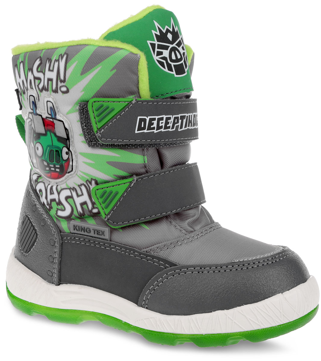 Дутики для мальчика Angry Birds Transformers. 5763B5763B Дутики для мальчика Angry Birds Transformers. 5763B5763BУльтрамодные дутики Angry Birds Transformers от Kakadu приведут в восторг вашего мальчика! Модель выполнена из прочного текстиля со вставками из полиуретана. Два ремешка на застежках-липучках, пропущенные через шлевки на подъеме, надежно фиксируют изделие. Текстильная петля, расположенная на задней поверхности изделия, облегчает процесс обувания. Светоотражающие элементы отвечают за дополнительную безопасность в темное время суток. Мембранная технология King Tex обеспечивает регулирование температуры внутри обуви за счет отвода водяного пара изнутри, а также защиту ног от влаги снаружи. В результате ноги ребенка в ненастную погоду остаются в сухости и тепле. Подкладка и стелька из натуральной шерсти создают надежную теплозащиту. Подошва с протектором гарантирует идеальное сцепление с любыми поверхностями. При движении декоративный элемент, выполненный в виде любимого персонажа, начинает светиться. Стильные и удобные дутики - необходимая вещь в гардеробе каждого ребенка!