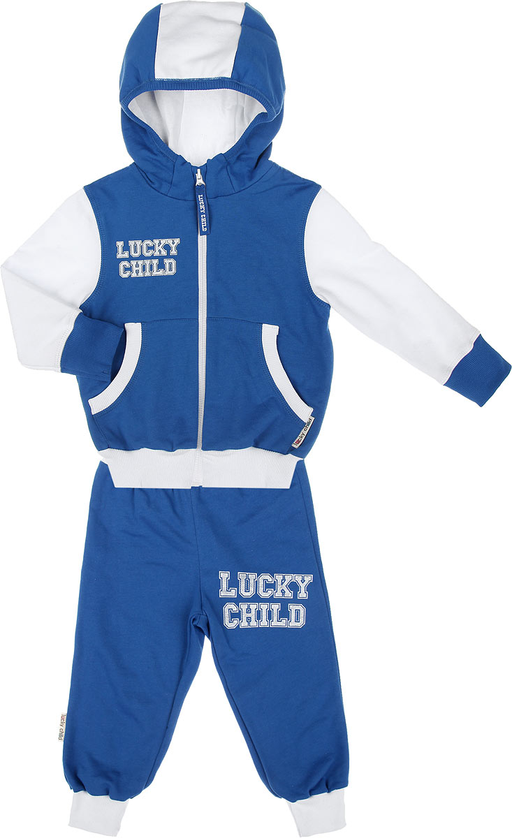 Спортивный костюм8-4 Спортивный костюм8-4Утепленный спортивный костюм Lucky Child, состоящий из толстовки и брюк, идеально подойдет вашему ребенку и станет отличным дополнением к его гардеробу. Изготовленный из натурального хлопка, он очень мягкий и приятный на ощупь, не сковывает движения и позволяет коже дышать, не раздражает даже самую нежную и чувствительную кожу ребенка, обеспечивая наибольший комфорт. Лицевая сторона изделия гладкая, изнаночная - с теплым мягким начесом. Толстовка с капюшоном и длинными рукавами застегивается на пластиковую застежку-молнию. Капюшон с подкладкой контрастного цвета по краю дополнен трикотажной резинкой. Спереди предусмотрены два накладных кармашка. Понизу модель дополнена широкой трикотажной резинкой, а на рукавах имеются манжеты, не стягивающие запястья. Спортивные брюки на широком эластичном на поясе не сдавливают животик ребенка и не сползают. Снизу брючин предусмотрены широкие манжеты. Модель оформлена принтовыми надписями с названием бренда. ...
