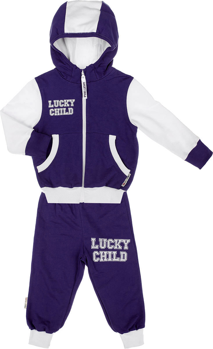 Спортивный костюм8-4 Спортивный костюм8-4Утепленный спортивный костюм Lucky Child, состоящий из толстовки и брюк, идеально подойдет вашему ребенку и станет отличным дополнением к его гардеробу. Изготовленный из натурального хлопка, он очень мягкий и приятный на ощупь, не сковывает движения и позволяет коже дышать, не раздражает даже самую нежную и чувствительную кожу ребенка, обеспечивая наибольший комфорт. Лицевая сторона изделия гладкая, изнаночная - с теплым мягким начесом. Толстовка с капюшоном и длинными рукавами застегивается на пластиковую застежку-молнию. Капюшон с подкладкой контрастного цвета по краю дополнен трикотажной резинкой. Спереди предусмотрены два накладных кармашка. Понизу модель дополнена широкой трикотажной резинкой, а на рукавах имеются манжеты, не стягивающие запястья. Спортивные брюки на широком эластичном на поясе не сдавливают животик ребенка и не сползают. Снизу брючин предусмотрены широкие манжеты. Модель оформлена принтовыми надписями с названием бренда. ...