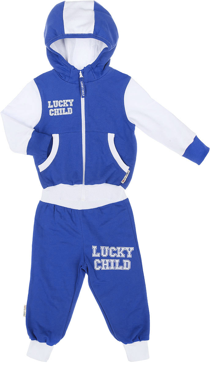 Спортивный костюм8-2 Спортивный костюм8-2Утепленный спортивный костюм Lucky Child, состоящий из толстовки и брюк, идеально подойдет вашему ребенку и станет отличным дополнением к его гардеробу. Изготовленный из натурального хлопка, он очень мягкий и приятный на ощупь, не сковывает движения и позволяет коже дышать, не раздражает даже самую нежную и чувствительную кожу ребенка, обеспечивая наибольший комфорт. Лицевая сторона изделия гладкая, изнаночная - с теплым мягким начесом. Толстовка с небольшим воротником-стойкой и длинными рукавами застегивается на пластиковую застежку- молнию. Спереди предусмотрены два накладных кармашка. Понизу модель дополнена широкой трикотажной резинкой, а на рукавах имеются манжеты, не стягивающие запястья. Спортивные брюки на широком эластичном на поясе не сдавливают животик ребенка и не сползают. Снизу брючин предусмотрены широкие манжеты. Модель оформлена принтовыми надписями с названием бренда. В таком костюме ваш ребенок будет чувствовать себя...