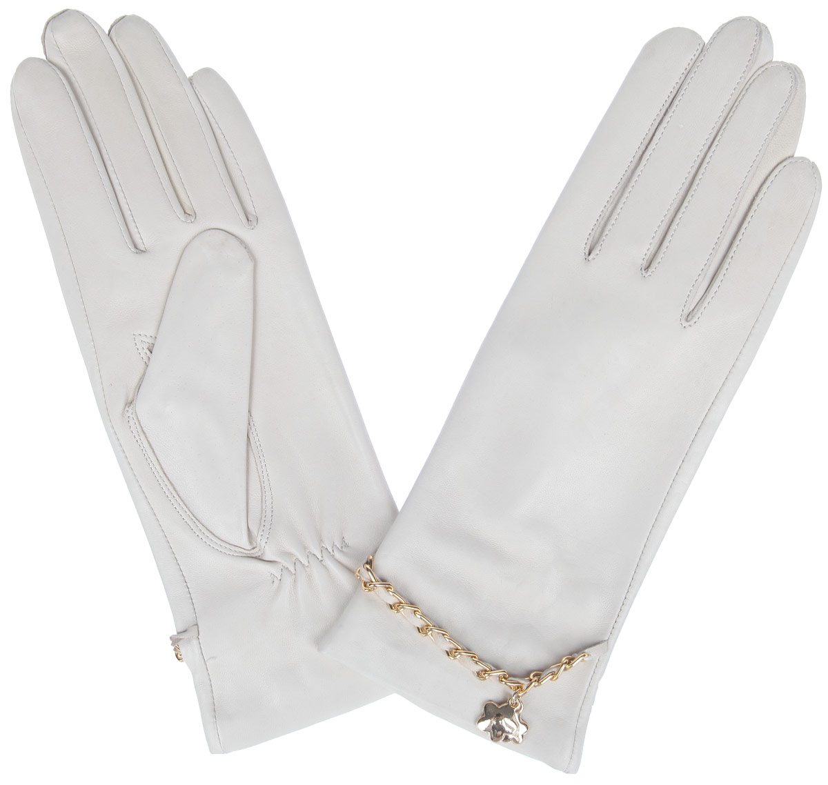 ПерчаткиHP294 ПерчаткиHP294Стильные женские перчатки Eleganzza не только защитят ваши руки от холода, но и станут великолепным украшением. Перчатки выполнены из натуральной кожи ягненка на шелковой подкладке. На тыльной стороне имеется небольшая сборка резинкой для того, чтобы перчатки лучше сидели. Оформлено изделие цепочкой, переплетенной с кожаным ремешком и украшенной подвеской в виде цветочков. В настоящее время перчатки являются неотъемлемой принадлежностью одежды, вместе с этим аксессуаром вы обретаете женственность и элегантность. Перчатки станут завершающим и подчеркивающим элементом вашего стиля и неповторимости.