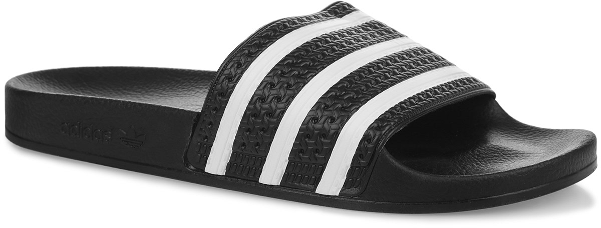 Шлепанцы280647 Шлепанцы280647Удобные мужские шлепанцы от Adidas Adilette покорят вас с первого взгляда! Модель выполнена из синтетической кожи и отличается контурной стелькой, изготовленной из искусственных материалов. Подкладка из текстиля. Верх изделия оформлен тремя фирменными полосками, а одна из боковых сторон тиснением в виде логотипа бренда. Подошва оснащена рифленым рисунком, обеспечивающим надежное сцепление с поверхностью. Стильные шлепанцы займут достойное место среди вашей летней обуви.