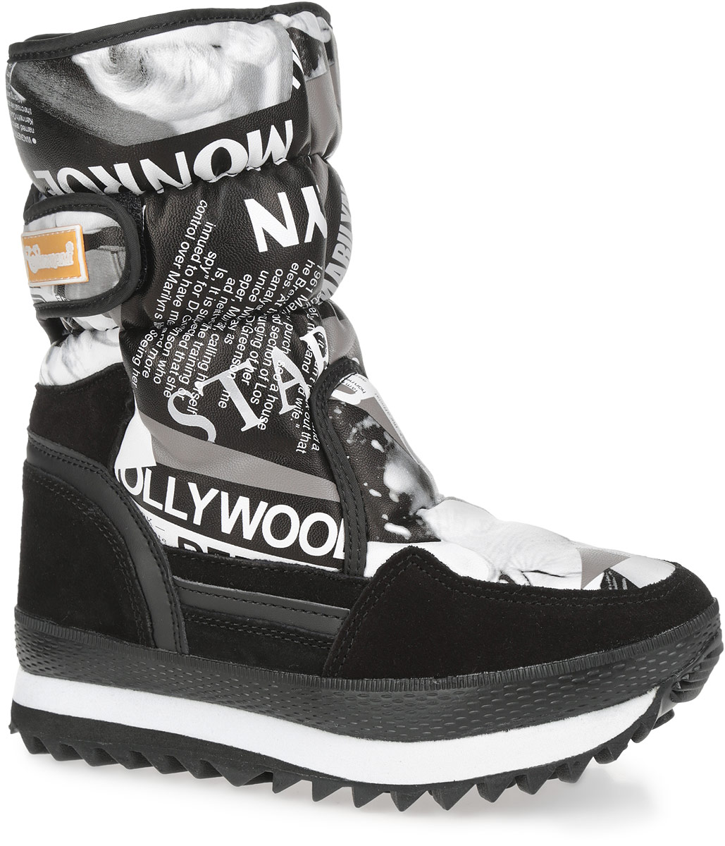 Дутики женские. 3283-153283-15/BLACK WHITE Дутики женские. 3283-153283-15/BLACK WHITEПрактичные и удобные женские дутики от Mon Ami - отличный вариант на каждый день. Модель выполнена из комбинации искусственной кожи, оформленной оригинальным принтом и текстильной окантовкой, и натурального спилка. По ранту обувь дополнена вставкой из полимерного материала. Верх изделия оформлен двумя удобными застежками-липучками, которые надежно фиксируют модель на ноге и регулируют объем. Подкладка и стелька, изготовленные из искусственного меха, согреют ноги в мороз и обеспечат уют. Сбоку дутики украшены нашивкой из ПВХ с логотипом бренда. Подошва из полимерного термопластичного материала - с противоскользящим рифлением. Удобные дутики придутся вам по душе.