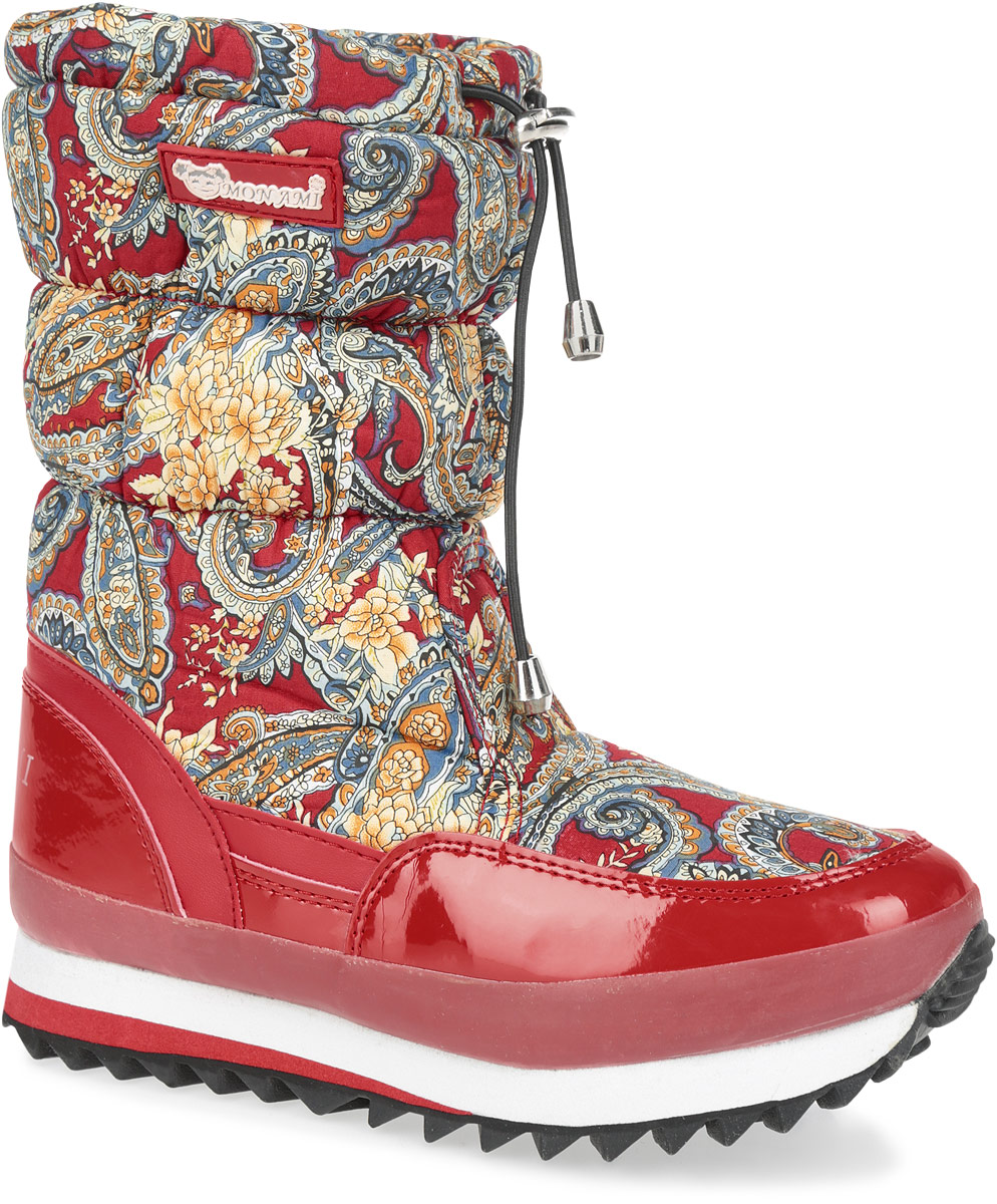 Дутики женские. 38903890/BLACK RED Дутики женские. 38903890/BLACK REDПрактичные и удобные женские дутики от Mon Ami - отличный вариант на каждый день. Модель выполнена из комбинации искусственной кожи с гладкой лаковой поверхностью и текстиля, оформленного яркими цветочными изображениями. По ранту обувь дополнена вставкой из полимерного материала. Верх изделия оформлен шнурком с фиксатором, который надежно фиксирует модель на ноге и регулирует объем. Фурнитура исполнена из пластика. Подкладка и стелька, изготовленные из искусственного меха, согреют ноги в мороз и обеспечат уют. Задник декорирован принтом в виде логотипа бренда. Подошва из полимерного термопластичного материала - с противоскользящим рифлением. Удобные дутики придутся вам по душе.
