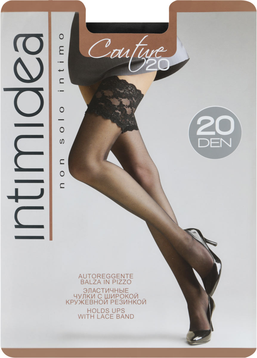ЧулкиCouture 20 Nero ЧулкиCouture 20 NeroЭластичные чулки Intimidea Couture идеально подчеркнут контур ваших ножек. Модель выполнена из полиамида с добавлением эластана. Чулки дополнены широкой кружевной резинкой на силиконовой основе. Плотность 20 Den.