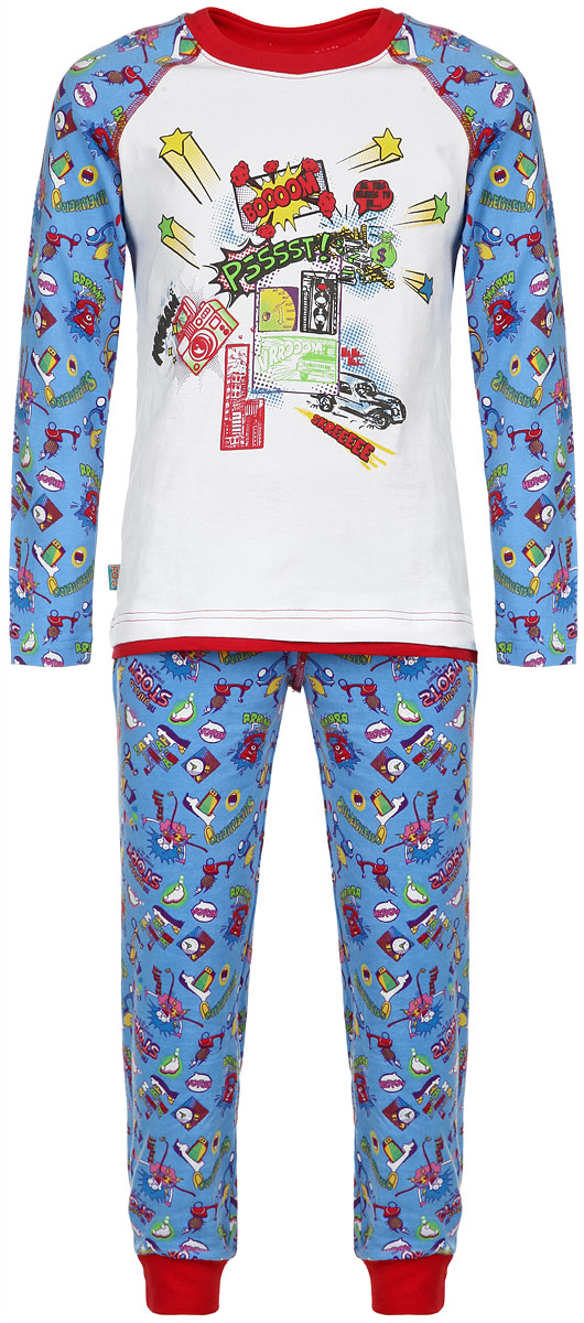 ПижамаAW15-UAT-BST-122 ПижамаAW15-UAT-BST-122Пижама для мальчика KitFox, состоящая из футболки с длинным рукавом и брюк, идеально подойдет вашему ребенку. Пижама выполнена из хлопка c добавлением эластана, она очень мягкая и приятная на ощупь, не сковывает движения и позволяет коже дышать, не раздражает даже самую нежную и чувствительную кожу ребенка, обеспечивая ему наибольший комфорт. Футболка с длинными рукавами и круглым вырезом горловины оформлена оригинальным принтом. Вырез горловины дополнен трикотажной резинкой. Брюки прямого кроя на талии имеют широкую эластичную резинку, которая не позволяет брюкам сползать, не сдавливая животик ребенка. Низ брючин дополнен широкими эластичными манжетами. Модель оформлена ярким принтом. В такой пижаме ваш ребенок будет чувствовать себя комфортно и уютно во время сна.