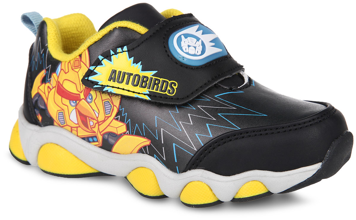 Кроссовки для мальчика Angry Birds Transformers. 5440C5440C Кроссовки для мальчика Angry Birds Transformers. 5440C5440CМодные кроссовки Angry Birds Transformers от Kakadu очаруют вашего малыша с первого взгляда! Модель выполнена из синтетической кожи и оформлена по бокам изображениями Angry Birds Transformers. Полужесткий задник и ремешок на застежке-липучке надежно зафиксируют модель на ножке. Благодаря такой застежке ребенок может самостоятельно надевать обувь. Подкладка выполнена из 100% гипоаллергенного хлопка - материала, который позволяет коже дышать и хорошо впитывает влагу. Мягкая анатомическая стелька из EVA-материала с текстильной поверхностью уменьшает усталость ног, нагрузку на суставы и позвоночник, оказывает профилактическое действие против плоскостопия и придает комфорт при ходьбе. Задник дополнен принтом и ярлычком для более удобного надевания обуви. Подошва, изготовленная из EVA-материала и резины, оснащена рифлением для лучшего сцепления с поверхностью. При движении декоративный элемент на ремешке начинает светиться, благодаря чему ваш ребенок будет на виду даже в темное...