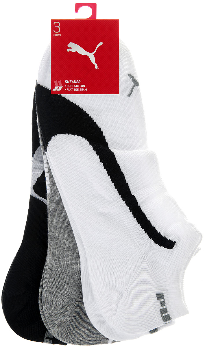 Комплект носков88641201 Комплект носков88641201Укороченные носки Puma Lifestyle Sneakers 3P, изготовленные из высококачественного трикотажа, подходят как для занятий спортом, так и для повседневного ношения. Удобная резинка не сдавливает и комфортно облегает ногу. Воздухопроницаемость и вентиляция за счет тонких сетчатых зон. Плоский шов в зоне большого пальца для предотвращения давления и натирания. Вывод влаги для сухости и комфорта стопы. Легкость. Оформлены носки оригинальным рисунком. Идеальное сочетание практичности, легкости и комфорта. В комплект входят три пары носков.