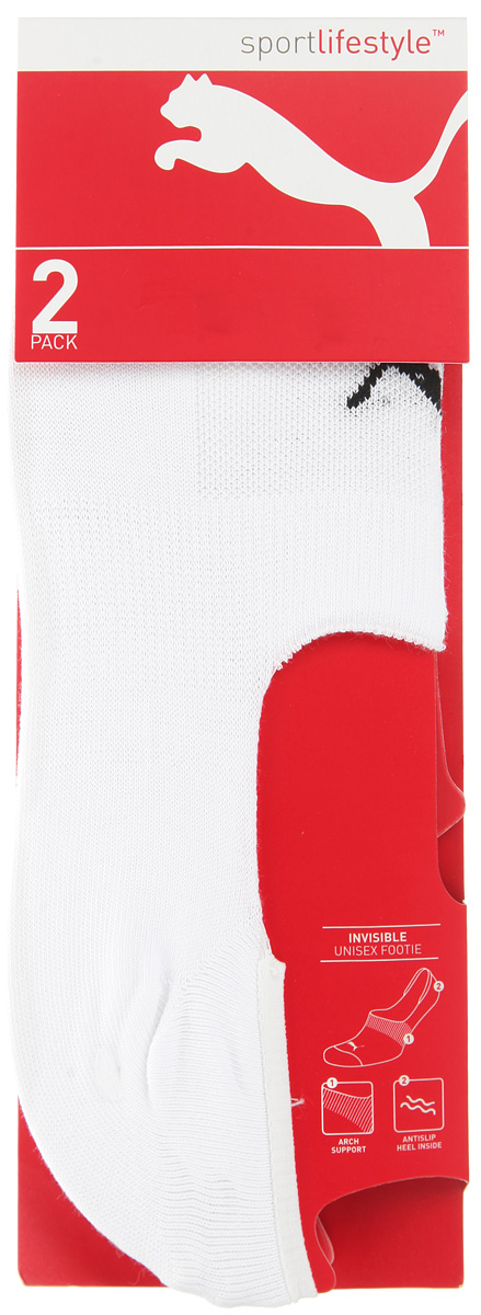 Комплект носков90624501 Комплект носков90624501Укороченные носки Puma Invisible Footie 2P, изготовленные из высококачественного хлопкового трикотажа, подходят как для занятий спортом, так и для повседневного ношения. Оформлены носки оригинальным логотипом Puma. Идеальное сочетание практичности, легкости и комфорта. В комплект входят две пары носков.