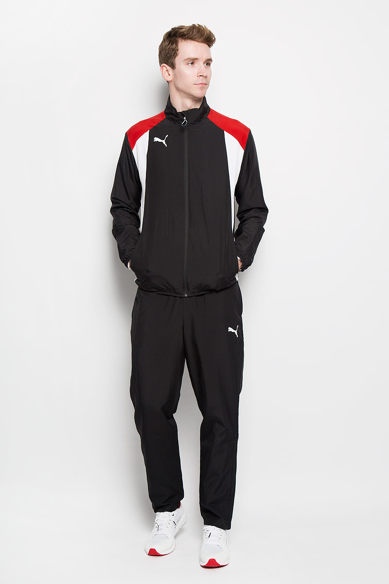 Спортивный костюм мужской BTS Woven Tracksuit. 654737654737031 Спортивный костюм мужской BTS Woven Tracksuit. 654737654737031Мужской спортивный костюм Puma BTS Woven Tracksuit - это современный вариант классической куртки и брюк, изготовленных из функциональной ткани для динамичного комфорта и неизменного стиля. Подкладка изделия выполнена из полиэстера, нижняя часть - нейлон. Ветровка с воротником-стойкой и длинными втачными рукавами застегивается на застежку-молнию с защитой подбородка. По бокам толстовки расположены два втачных кармана. Манжеты рукавов и низ изделия дополнены эластичной резинкой. Брюки на поясе имеют широкую эластичную резинку, регулируемую шнурком. По бокам два втачных кармана. Низ брючин дополнен молниями, которые при необходимости можно расстегнуть. Такой костюм идеально подойдет для активного отдыха и занятий спортом, в нем вам будет удобно и комфортно!