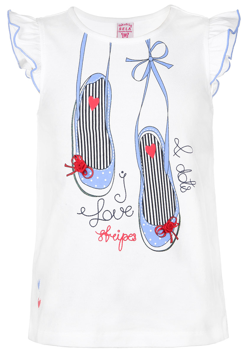 Футболка для девочки. Ts-511/143-6133Ts-511/143-6133 Футболка для девочки. Ts-511/143-6133Ts-511/143-6133Яркая майка Free Age идеально подойдет вашей малышке и станет отличным дополнением к детскому гардеробу. Изготовленная из эластичного хлопка, она необычайно мягкая и приятная на ощупь, не сковывает движения малышки и позволяет коже дышать, не раздражает нежную кожу ребенка, обеспечивая ему наибольший комфорт. Майка свободного кроя с короткими рукавами-крылышками и круглым вырезом горловины. Модель украшена оригинальной термоаппликацией и объемными бантиками. В такой майке ваша маленькая принцесса будет чувствовать себя комфортно, уютно и всегда будет в центре внимания!
