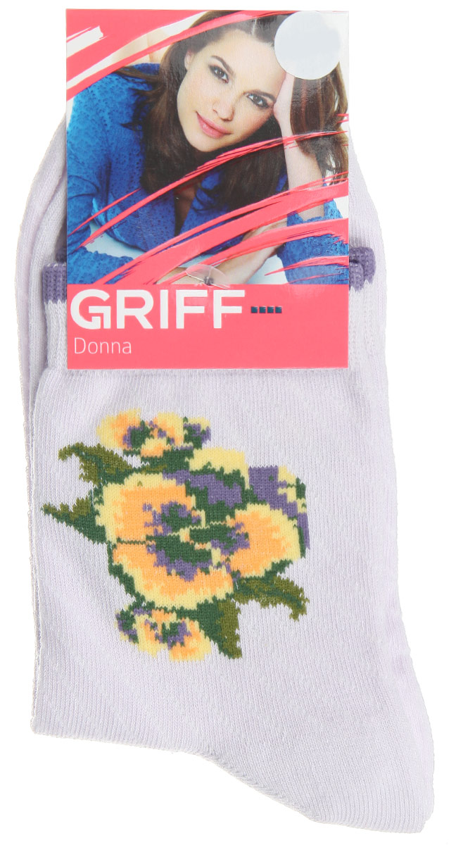 НоскиD252 НоскиD252Женские носки Griff Цветок изготовлены из высококачественного сырья. Носки очень мягкие на ощупь, а широкая резинка плотно облегает ногу, не сдавливая ее, благодаря чему вам будет комфортно и удобно. Усиленная пятка и мысок обеспечивают надежность и долговечность. Носки на паголенке оформлены рисунком в виде розы.