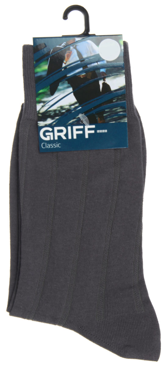НоскиA41 НоскиA41Мужские носки Griff Classic, вывязанные техникой платировки, изготовлены из высококачественного сырья с добавлением полиамидных волокон, которые обеспечивают великолепную посадку. Носки отличаются элегантным внешним видом. Удобная широкая резинка идеально облегает ногу и не пережимает сосуды, усиленные пятка и мысок повышают износоустойчивость носка, а удлиненный паголенок придает более эстетичный вид.