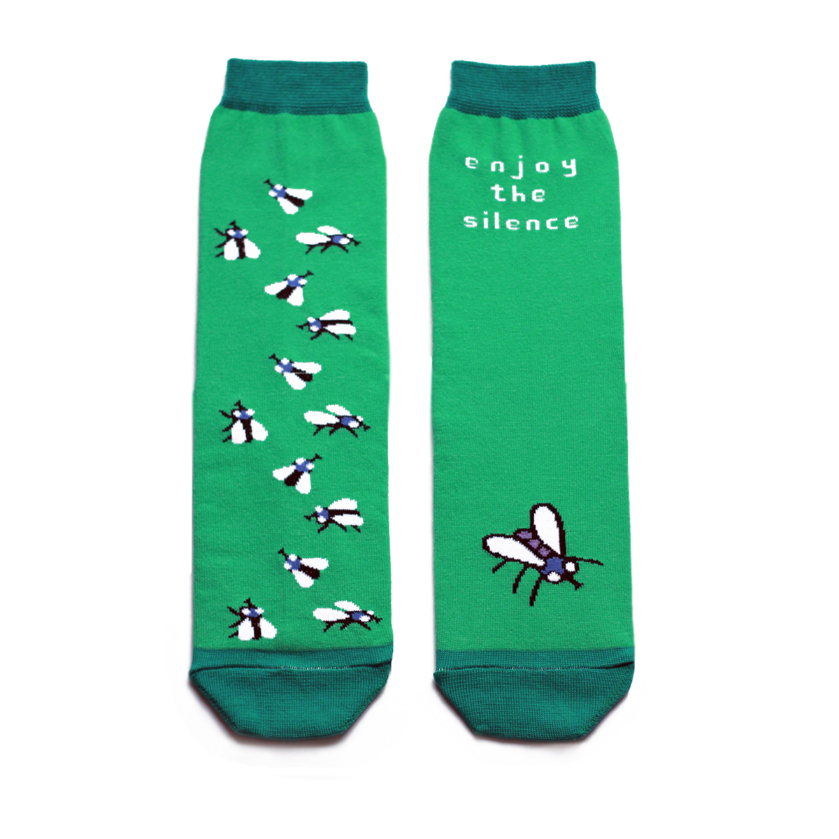 Носкиca1423 Носкиca1423Яркие женские носки Big Bang Socks изготовлены из высококачественного хлопка с добавлением полиамидных и эластановых волокон, которые обеспечивают великолепную посадку. Носки отличаются ярким стильным дизайном. Они оформлены изображением мух и надписью на английском языке. Удобная резинка идеально облегает ногу и не пережимает сосуды, усиленные пятка и мысок повышают износоустойчивость носка, а удлиненный паголенок придает более эстетичный вид. Дизайнерские носки Big Bang Socks - яркая деталь в вашем образе и оригинальный подарок для друзей и близких.