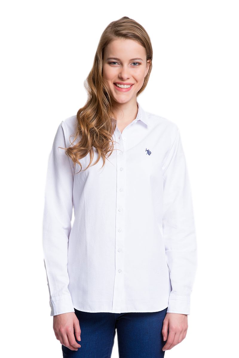 РубашкаG082GL004HELGAWOX_VR003 РубашкаG082GL004HELGAWOX_VR003Женская рубашка U.S. Polo Assn. выполнена из высококачественного материала. Модель с отложным воротником и длинными рукавами застегивается спереди на пуговицы по всей длине. На манжетах предусмотрены застежки- пуговицы. Рубашка украшена вышитым логотипом бренда.