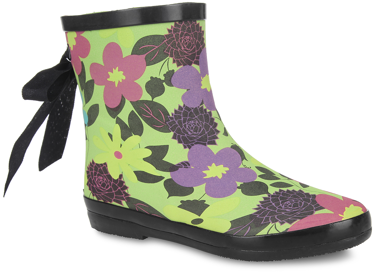 Резиновые сапоги  - салатовый, черный, фиолетовый цвет
