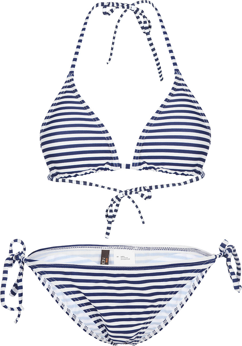 Купальник. B335408B335408_DARK NAVY STRIPED Купальник. B335408B335408_DARK NAVY STRIPEDЯркий раздельный купальник Baon, изготовленный из полиамида с добавлением эластана, быстро сохнет и сохраняет первоначальный вид и форму даже при длительном использовании. Лиф завязывается на эластичные завязки на шее и спине. Чашечки дополнены съемными мягкими вставками. Трусики оснащены завязками на бедрах, что позволит регулировать ширину изделия. Модель оформлена оригинальным принтом. Такой купальник поможет вам легко создать женственный и незабываемый пляжный образ.