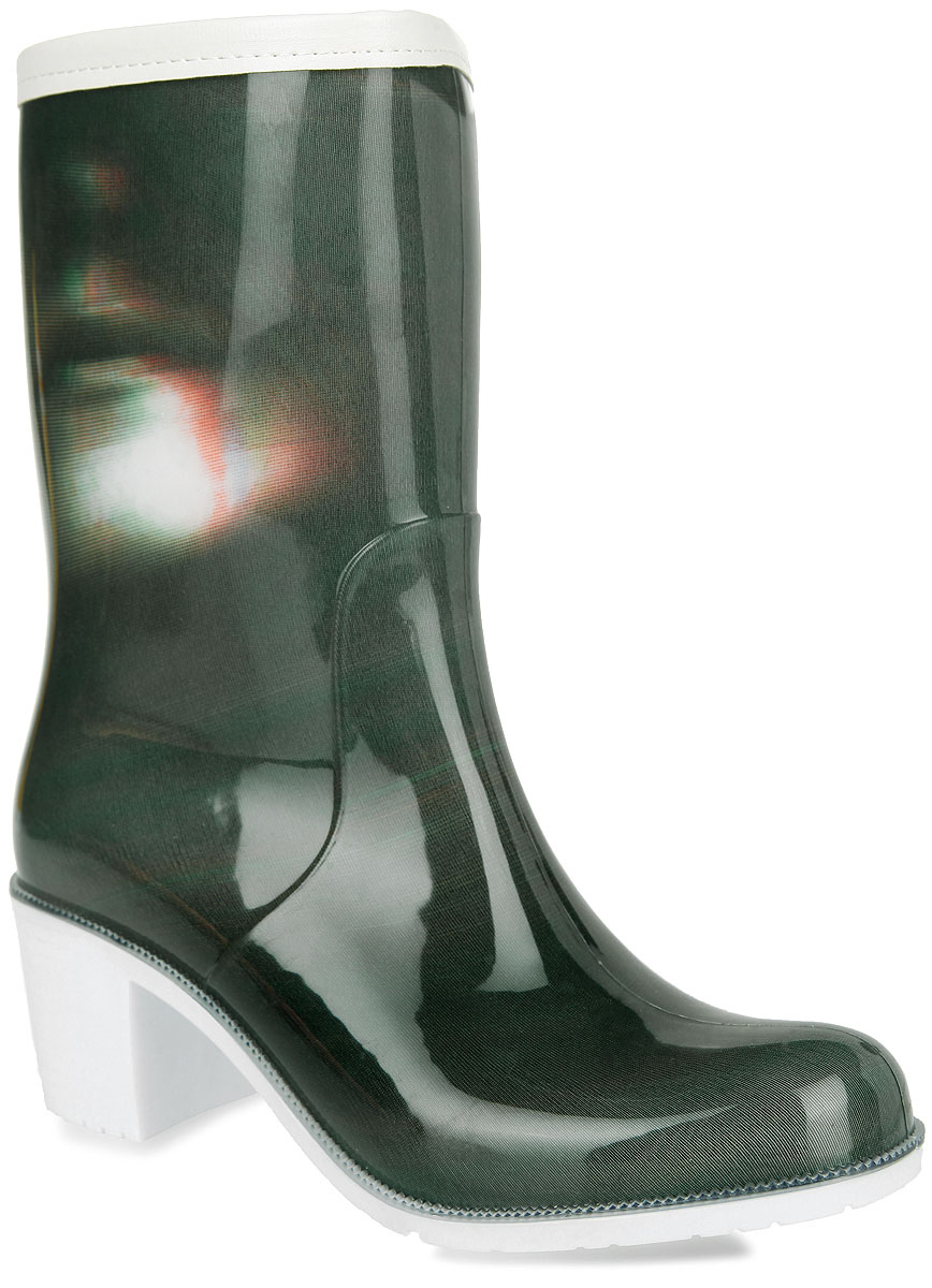 Резиновые сапоги  - темно-зеленый, белый цвет