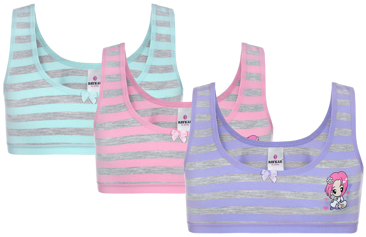 Топ для девочки, 3 шт. N4004-22N4004-22 Топ для девочки, 3 шт. N4004-22N4004-22Топ для девочки Baykar выполнен из эластичного хлопка. Изделие мягкое, тактильно приятное, позволяет коже дышать. Модель на широких бретелях с круглым вырезом горловины оформлена принтом в полоску. По низу топ дополнен мягкой эластичной резинкой, благодаря которой изделие прекрасно повторяет контуры тела и не сковывает движений, обеспечивая максимальный комфорт. В комплект входят три топа разных цветов. Каждая модель украшена термоаппликацией и атласным бантиком.