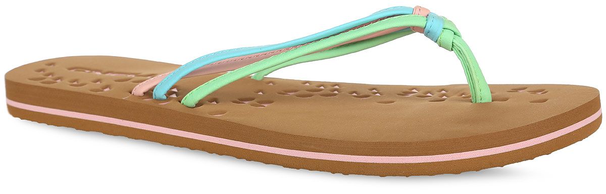 Сланцы женские Fw Ditsy. 609522609522-1010 Сланцы женские Fw Ditsy. 609522609522-1010Прелестные сланцы от ONeill покорят вас с первого взгляда. Верх модели выполнен из полиуретана в виде трех жгутов, оригинально переплетенных между собой. Ремешки с перемычкой гарантируют надежную фиксацию изделия на ноге. Верхняя часть подошвы, которая выполнена из ЭВА материала, декорирована оригинальным геометрическим тиснением и названием бренда. Рельефное основание подошвы из резины обеспечивает уверенное сцепление с любой поверхностью. Удобные сланцы прекрасно подойдут для похода в бассейн или на пляж.