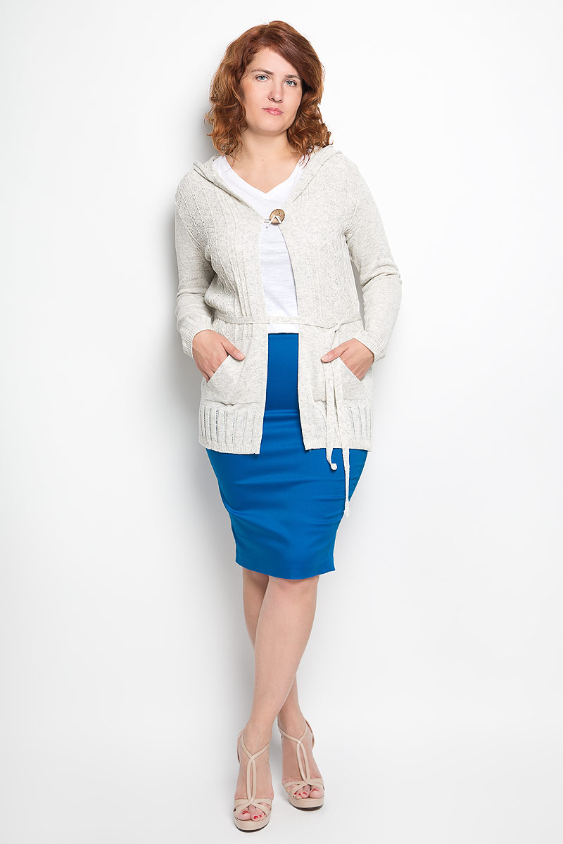Кардиган женский. w279w279 Кардиган женский. w279w279Женский кардиган Milana Style подарит вам комфорт в течение всего дня. Благодаря своему составу, в который входит ПАН-волокно и хлопок, изделие мягкое, тактильно приятное, обладает высокими дышащими свойствами. Кардиган с капюшоном и длинными рукавами застегивается на крупную пуговицу. Спереди расположены два втачных кармана. Линию талии подчеркивает текстильный поясок. Изделие оформлено вязаным рисунком. Такая модель займет достойное место в вашем гардеробе!