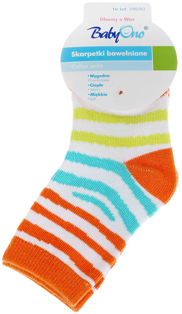 Носки590/03 Носки590/03Удобные носочки BabyOno изготовлены из высококачественных материалов. Ткань очень мягкая и тактильно приятная, позволяет коже дышать. Эластичная резинка мягко облегает ножку ребенка. Модель оформлена ярким принтом в полоску. Такие носочки подарят малышу тепло и комфорт!