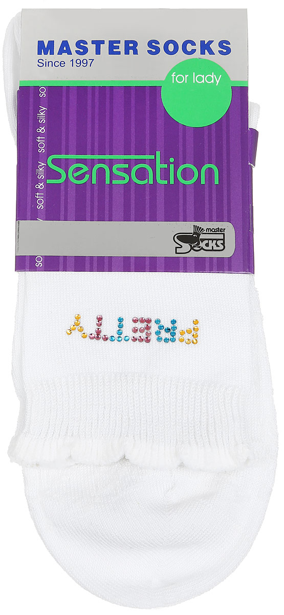 Носки женские Sensation. 85712_pretty85712 Носки женские Sensation. 85712_pretty85712Удобные носки Master Socks, изготовленные из высококачественного комбинированного материала, очень мягкие и приятные на ощупь, позволяют коже дышать. Эластичная резинка плотно облегает ногу, не сдавливая ее, обеспечивая комфорт и удобство. Носки дополнены полупрозрачным орнаментом и оформлены аппликацией из стразов в виде надписи. Манжета изделия дополнена рюшами. Практичные и комфортные носки великолепно подойдут к любой вашей обуви.