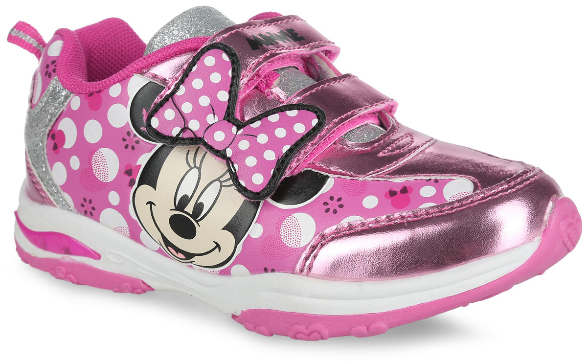 КроссовкиDM000658 КроссовкиDM000658Прелестные кроссовки Minnie от Mursu очаруют вашу девочку с первого взгляда. Модель, выполненная из искусственной кожи, дополнена вставками из искусственной кожи с блестящим покрытием и оформлена оригинальным принтом, сбоку - изображением Минни. Ремешки с застежками-липучками, оформленные нашивкой в виде бантика и надписью Minnie, обеспечат надежную фиксацию модели на ноге. Внутренняя поверхность из текстиля предотвращает натирание. Стелька из ЭВА материала с текстильной поверхностью гарантирует комфорт при движении. Подошва с рифлением гарантирует идеальное сцепление с любой поверхностью. При ходьбе в подошве мигают огоньки. Стильные и удобные кроссовки - незаменимая вещь в гардеробе каждой девочки!