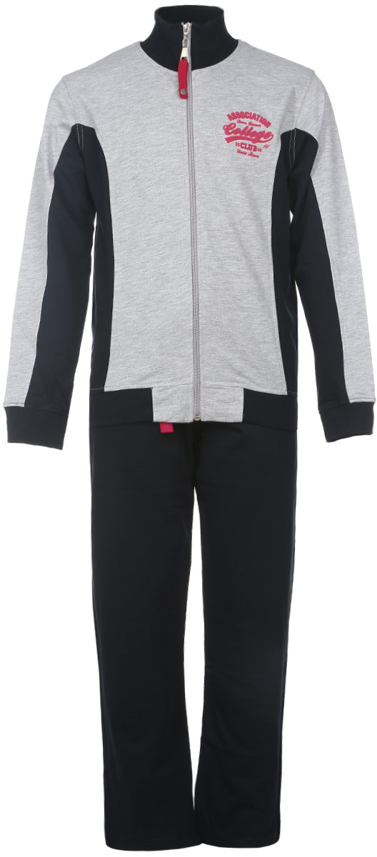 Спортивный костюм для мальчика. AW15BS318B-82AW15BS318B-82 Спортивный костюм для мальчика. AW15BS318B-82AW15BS318B-82Спортивный костюм для мальчика Nota Bene, состоящий из толстовки и брюк, станет отличным дополнением к детскому гардеробу. Изготовленный из натурального хлопка, он мягкий, тактильно приятный, не стесняет движений ребенка и позволяет коже дышать, обеспечивая комфорт. Лицевая сторона изделия гладкая, изнаночная с небольшими петельками. Толстовка с длинными рукавами и воротником-стойкой застегивается на пластиковую молнию. Воротник, манжеты и низ модели выполнены из трикотажной резинки. Толстовка на груди оформлена термоаппликацией в виде надписей. Спортивные брюки прямого кроя в поясе имеют широкую эластичную резинку, регулируемую затягивающимся шнурком, благодаря чему они не сдавливают живот и не сползают. Спереди расположены два удобных втачных кармана. В таком костюме ребенок будет чувствовать себя комфортно и уютно во время активного отдыха или занятий спортом!