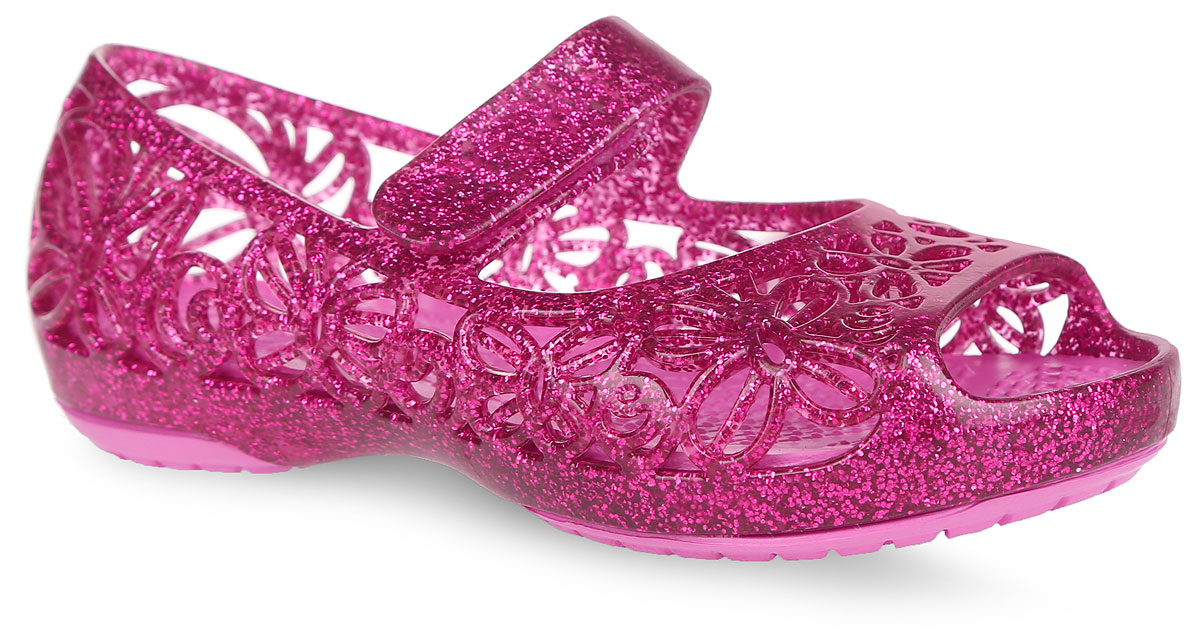 Сандалии для девочки Isabella Glitter Flat PS. 202602202602-0R2 Сандалии для девочки Isabella Glitter Flat PS. 202602202602-0R2Прелестные сандалии Isabella Glitter Flat PS от Crocs очаруют вашу девочку с первого взгляда. Верх модели выполнен из термопластичного полиуретана с блестками и оформлен декоративной перфорацией. Перфорация обеспечивает естественную вентиляцию. Ремешок с застежкой- липучкой для надежной фиксации модели на ноге. Рельефная поверхность верхней части подошвы комфортна при движении. Рифленое основание подошвы гарантирует идеальное сцепление с любой поверхностью. Эффектные сандалии приведут в восторг вашу маленькую модницу!