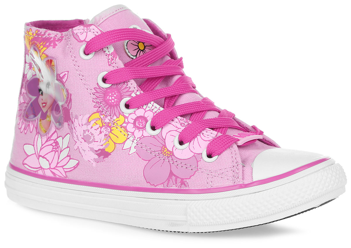Кеды для девочки Winx. 5499A5499A Кеды для девочки Winx. 5499A5499AПрелестные кеды Winx от Kakadu очаруют вашу дочурку с первого взгляда! Модель, выполненная из текстиля, сбоку оформлена цветочным принтом и аппликацией из ПВХ с изображением феи Winx, на язычке - нашивкой в виде цветка. Мыс изделия защищен прорезиненной вставкой. Классическая шнуровка обеспечивает надежную фиксацию модели на ноге. Боковая застежка- молния с хлястиком на застежке-липучке позволяет легко снимать и надевать модель. Внутренняя поверхность из натурального хлопка хорошо впитывает влагу и позволяет ногам дышать. Анатомическая стелька из материала ЭВА с поверхностью из хлопка, дополненная супинатором с перфорацией, предотвращает плоскостопие, уменьшает усталость ног и нагрузку на суставы и позвоночник. Подошва с рифлением обеспечивает идеальное сцепление с любой поверхностью. Эффектные кеды приведут в восторг вашу модницу!