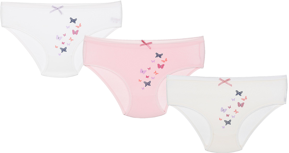 Трусы для девочки, 3 шт. N5076-22N5076-22 Трусы для девочки, 3 шт. N5076-22N5076-22Трусы для девочки Baykar, изготовленные из хлопка с добавлением эластана, необычайно мягкие и приятные на ощупь, не раздражают нежную кожу ребенка и хорошо вентилируются. Эластичные швы приятны телу ребенка и не препятствуют движениям. Трусы-слипы имеют на талии мягкую резинку, не сдавливающую животик ребенка. Проймы для ножек также дополнены мягкими резинками. Комплект содержит трое трусов-слипов разных цветов. Каждая модель оформлена рисунком в виде оригинальных бабочек и дополнена атласным бантиком. Такие трусики идеально подойдут вашей принцессе и подарят ей комфорт!
