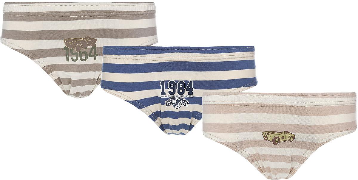 Трусы для мальчика, 3 шт. N3035-22N3035-22 Трусы для мальчика, 3 шт. N3035-22N3035-22Трусы для мальчика Baykar выполнены из эластичного хлопка. Они мягкие и приятные на ощупь, не раздражают нежную и чувствительную кожу ребенка, хорошо вентилируются. Плоские эластичные швы обеспечивают комфорт. Трусы-слипы на талии имеют мягкую резинку, надежно фиксирующую их и не сдавливающую животик ребенка. В комплект входят трое трусов разного цвета. Каждая модель оформлена оригинальным принтом в полоску и дополнена небольшим изображением, посвященным гоночной тематике. Такие трусики идеально подойдут ребенку, а мягкий эластичный материал позволит ему комфортно чувствовать себя в течение дня!